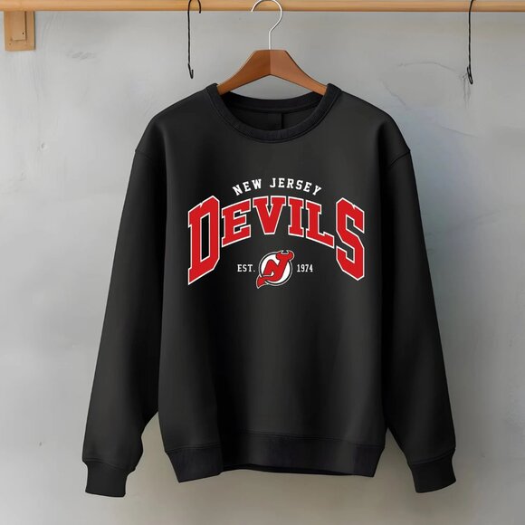 Vintage 90s New Jersey Devils Crewneck Sweatshirt, Retro Hockey NHL Shirt Tee - Picture 1 of 2